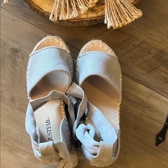 JustFab Light Blue Espadrille Wrap Sandals - Picture 1 of 6